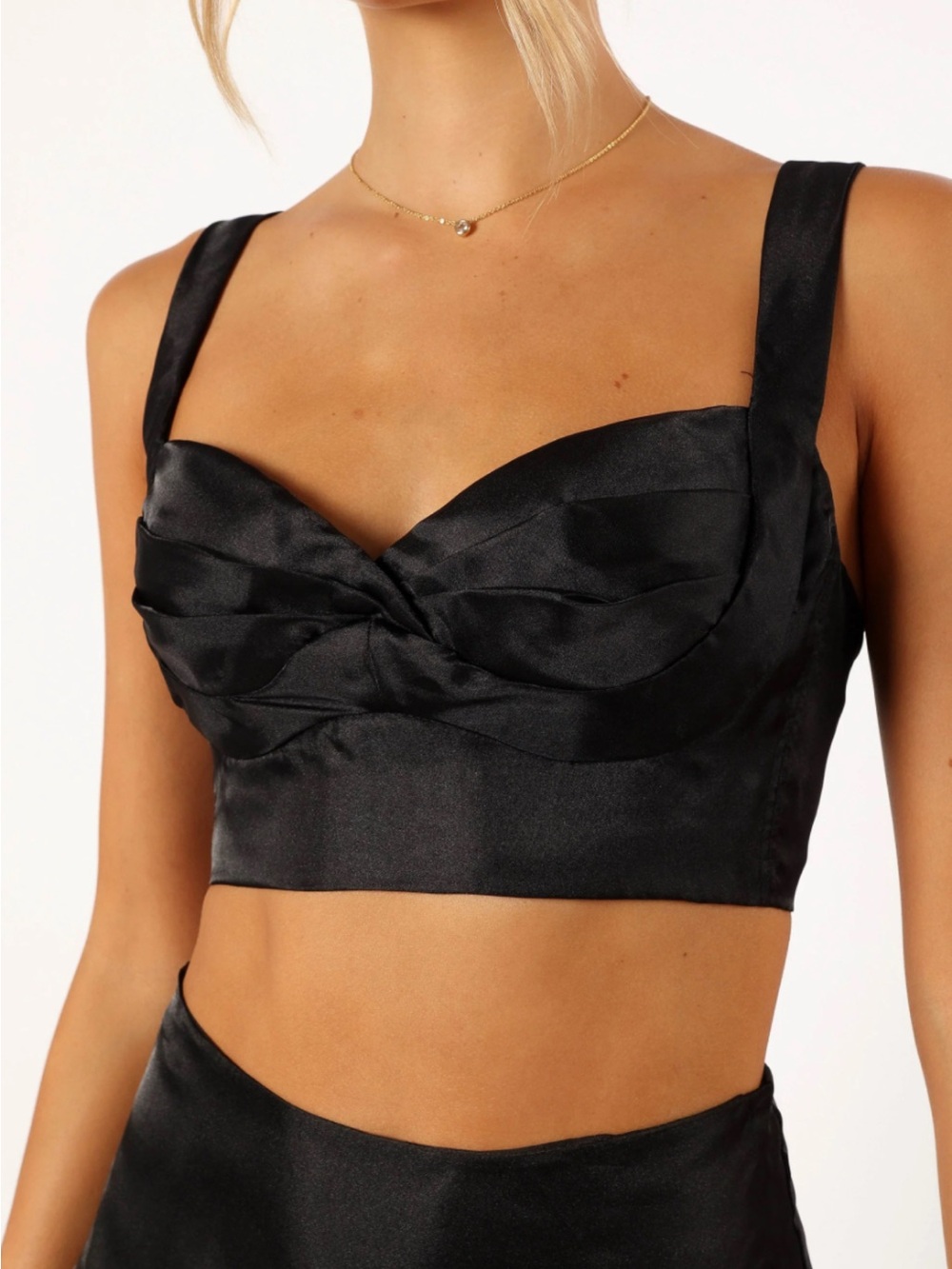 Petal & Pup Satin Black Twist Crop Top
